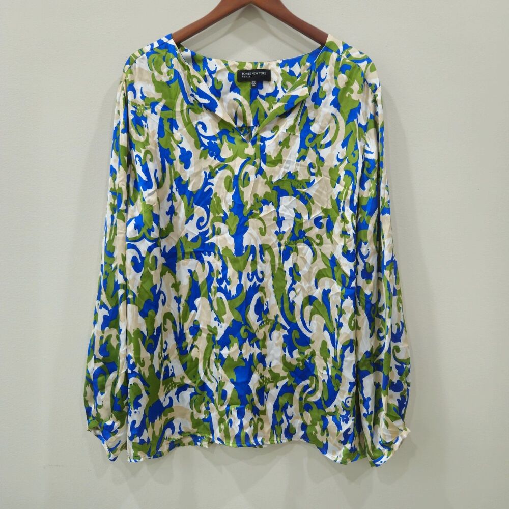 Jones New York Womens Silky Popover Top Plus Size 18W Multicolor Office Career
